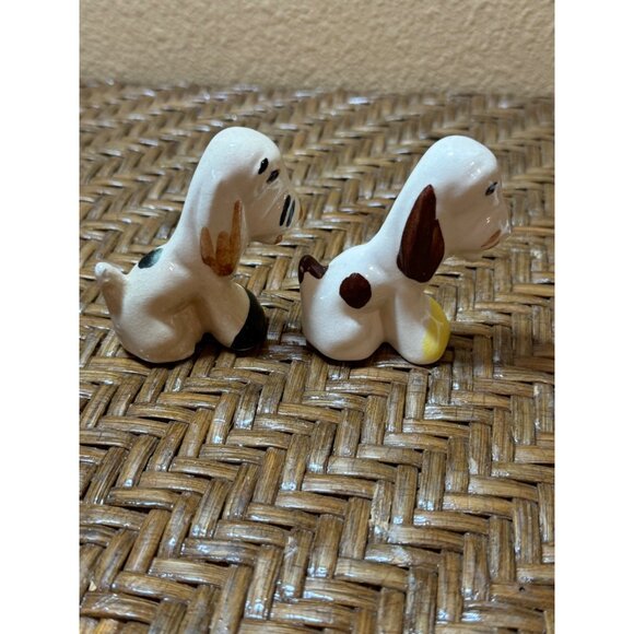 Set Of 3 Vintage Ceramic Dog Figurines White With Brown & Yellow Accents - Picture 4 of 10